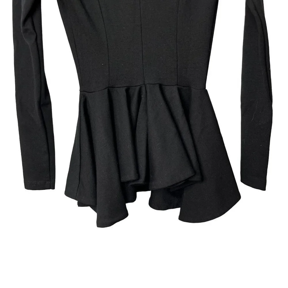 Torn By Ronny Kobo Judy Peplum Long Sleeve Blouse Black Size‎ Small